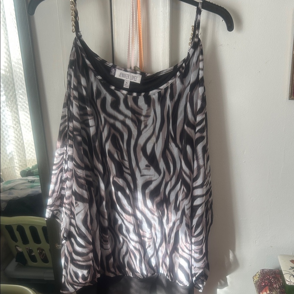 Jennifer Lopez Black and White Zebra Print Blouse